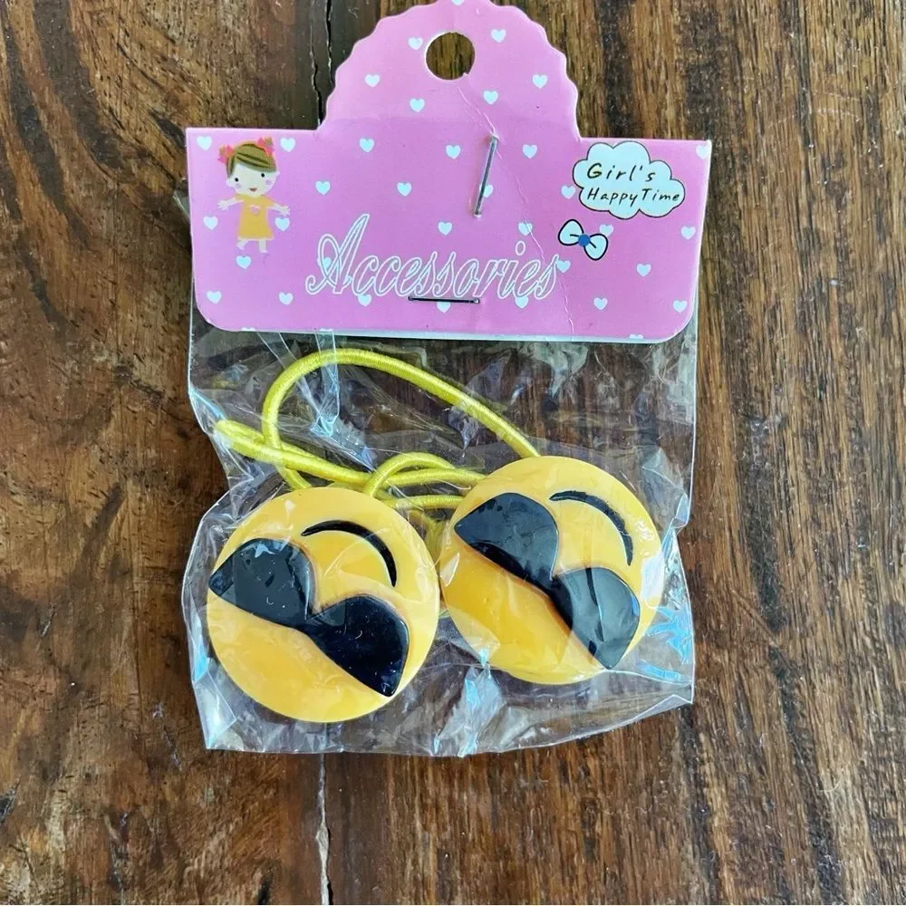 Girls Sunglasses Emoji Hair Ties with Yellow Bands New
